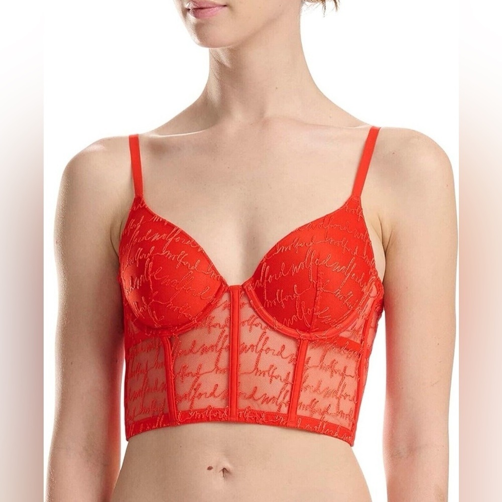 Nwt Wolford Logo Obsessed Bustier Corset Bra Red Glow Underwire Sz 36c